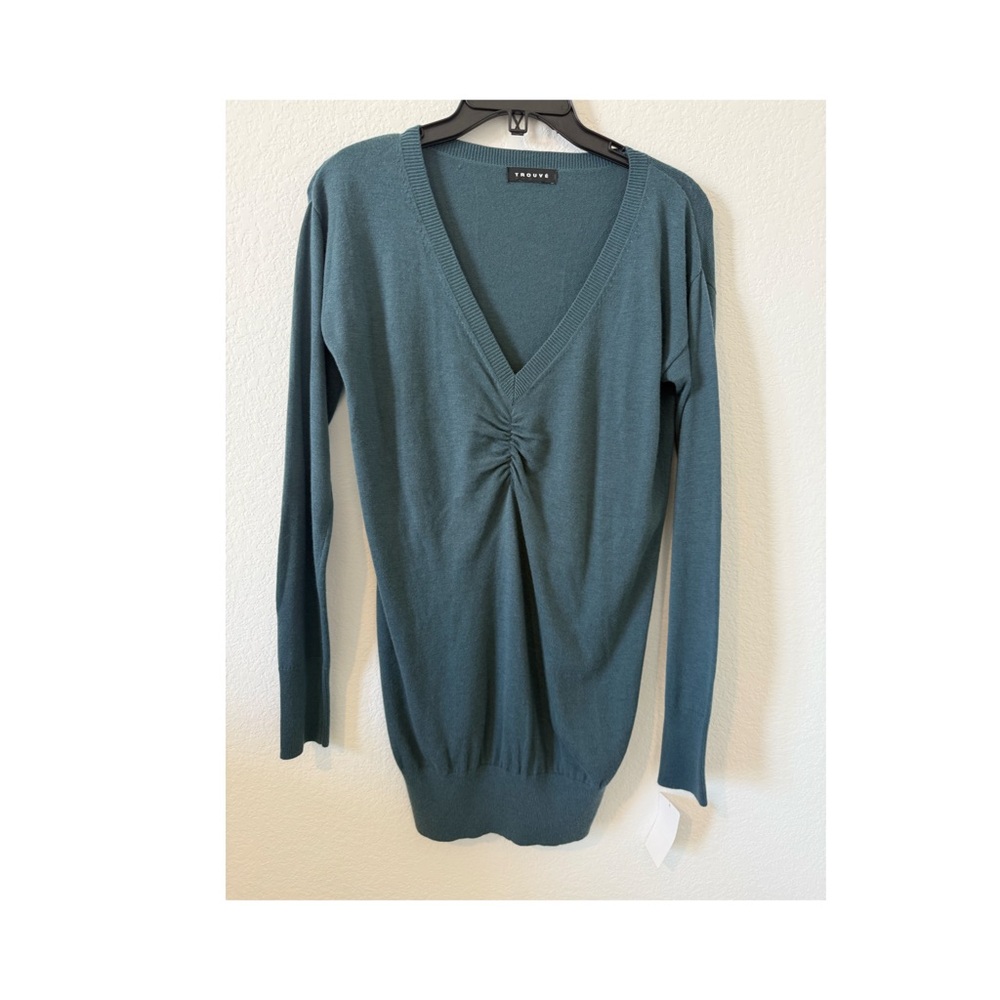 Trouve Teal V-Neck Sweater